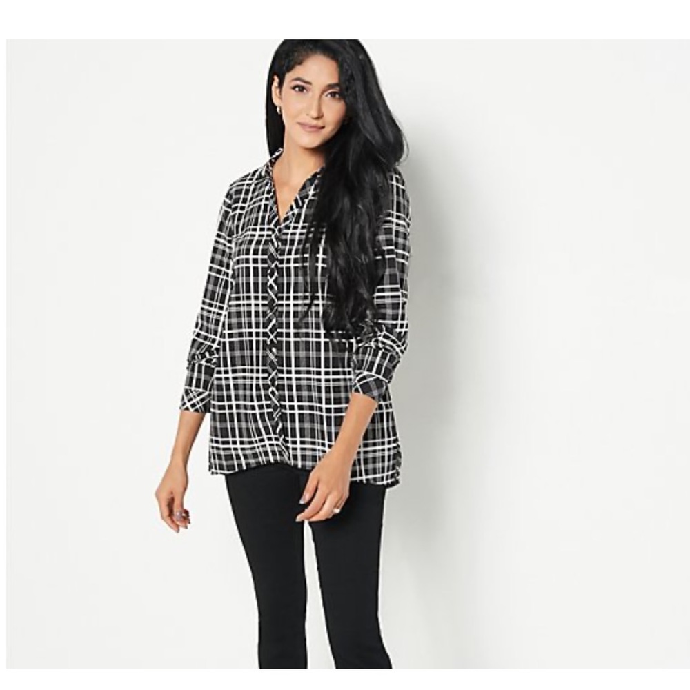 Susan Graver Weekend Petite Plaid Woven Tunic Shirt